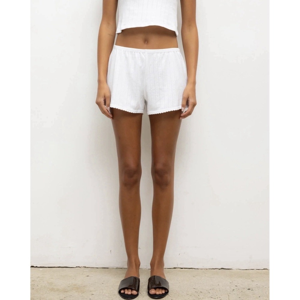 Leset Pointelle Mini Short White Size Large Cotton Dainty Eyelets Scalloped Edge